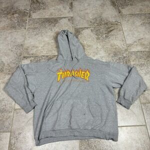 Vintage Thrasher Magazine Long Sleeve Flame Hoodie Adult Large Grey Skateboard